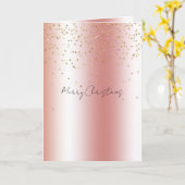 Peach Rose Ombre Gold Bokeh Glitter Christmas カード (黄色い花)