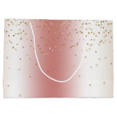 Peach Rose Ombre Gold Bokeh Glitter Christmas ラージペーパーバッグ (裏面)