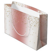 Peach Rose Ombre Gold Bokeh Glitter Christmas ラージペーパーバッグ (裏面アングル)