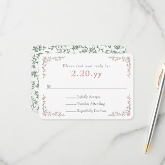 Peach Rose Vine Border Wedding RSVP Card