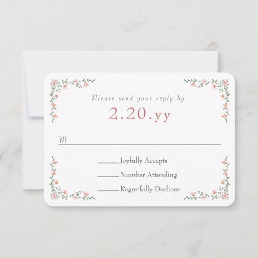 Peach Rose Vine Border Wedding RSVP Card (正面)