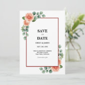 Peach Rose Watercolor Eucalyptus Border Save the  セーブザデート (スタンド正面)