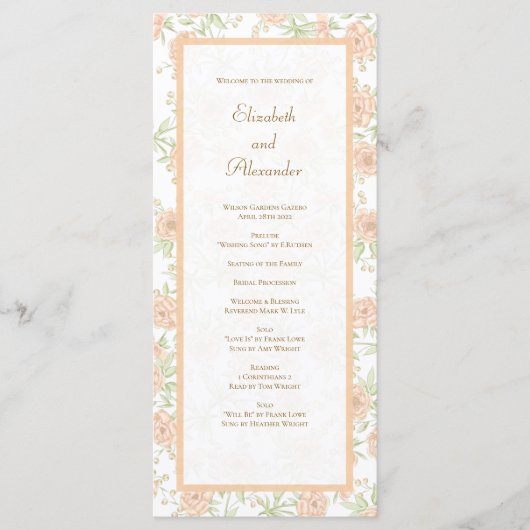 Peach Rose Wedding Programs メニュー (正面)