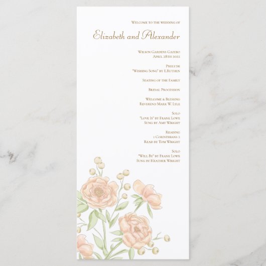 Peach Rose Wedding Programs メニュー (正面)