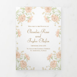 Peach Rose Wedding Programs 三つ折りプログラム