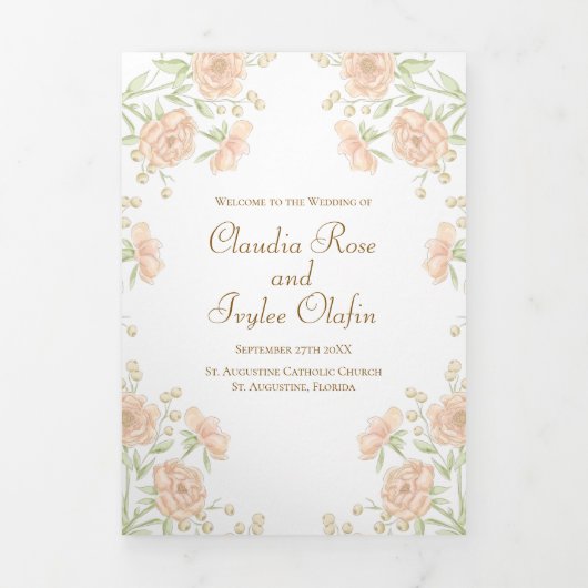Peach Rose Wedding Programs 三つ折りプログラム (カバー)