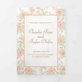 Peach Rose Wedding Programs 三つ折りプログラム