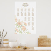 Peach Rose Wedding Seating Chart ポスター (キッチン)