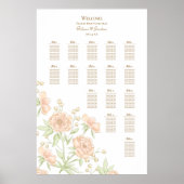 Peach Rose Wedding Seating Chart ポスター (正面)