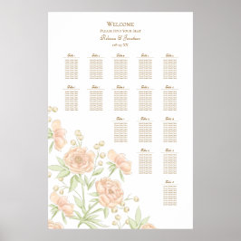 Peach Rose Wedding Seating Chart ポスター