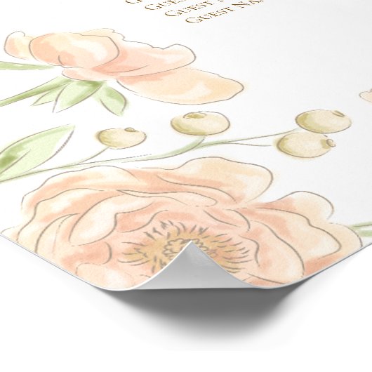 Peach Rose Wedding Seating Chart ポスター (角)