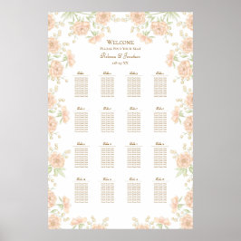 Peach Rose Wedding Seating Chart ポスター