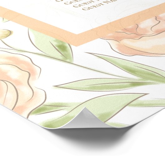 Peach Rose Wedding Seating Chart ポスター (角)