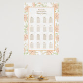 Peach Rose Wedding Seating Chart ポスター (キッチン)