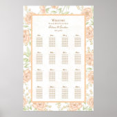 Peach Rose Wedding Seating Chart ポスター (正面)