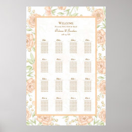 Peach Rose Wedding Seating Chart ポスター