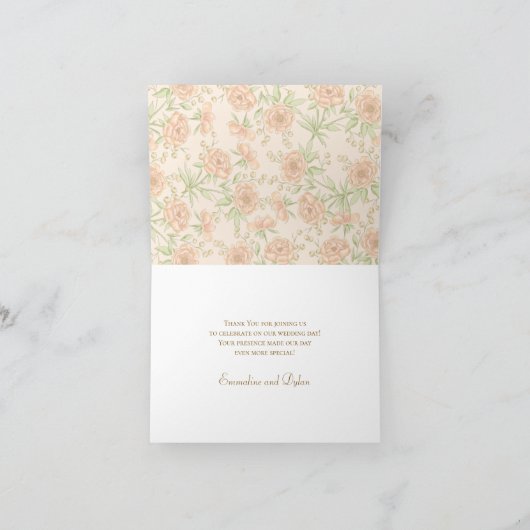 Peach Rose Wedding Thank You Cards 招待状 (内部)