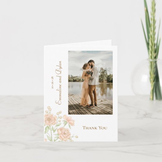 Peach Rose Wedding Thank You Cards Photo 招待状 (正面)
