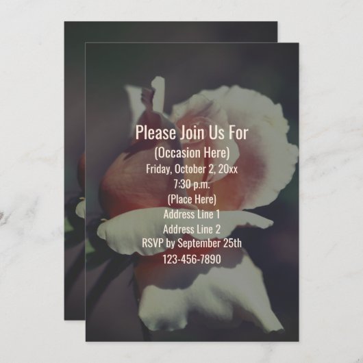 Peach Rosebud Floral Invitation 招待状 (正面/裏面)