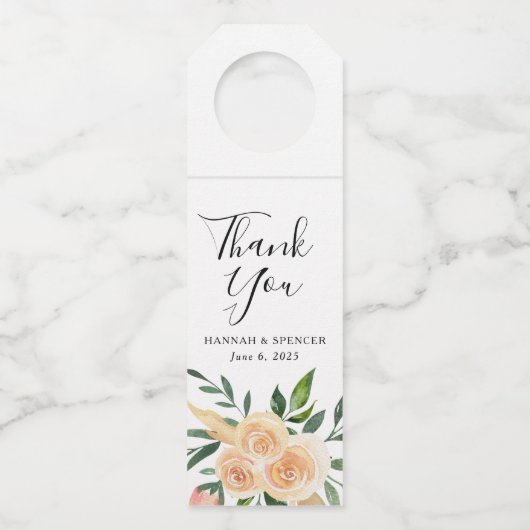 Peach Roses | オーダーメイド ウェディング ボトルネックタグ (正面)