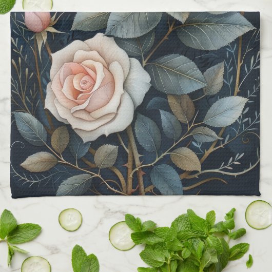 Peach Roses キッチンタオル (折り畳み)