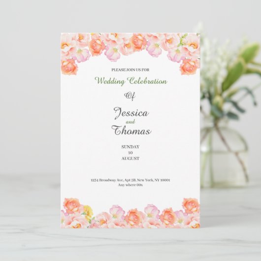 Peach roses botanical classy wedding invitation 招待状 (スタンド正面)