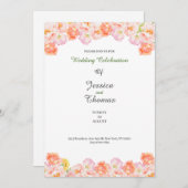Peach roses botanical classy wedding invitation 招待状 (正面/裏面)