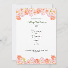 Peach roses botanical classy wedding invitation 招待状