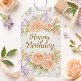 Peach Roses Cottagecore Floral Happy Birthday ギフトタグ