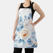 Peach Roses Dusty Blue Eucalyptus Pattern エプロン (インサイチュ)