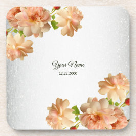 Peach Roses Floral Silver Glitter Wedding Party コースター