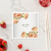 Peach Roses Floral Silver Glitter Wedding Party スタンダードカクテルナプキン (インサイチュ)