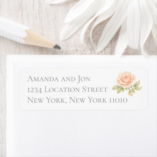 Peach Roses Garden Wedding Return Address Labels ラベル (インサイチュ)