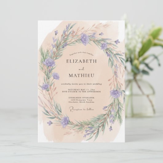Peach Rustic Wildflower Wedding 招待状 (スタンド正面)