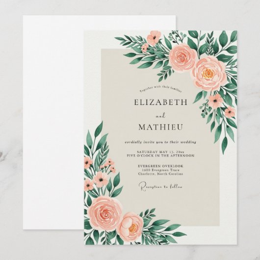 Peach Sage Alluring Spring Wedding 招待状 (正面/裏面)
