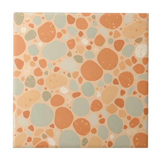 Peach Sage Green Pebble Pattern Abstract Organic  タイル (正面)