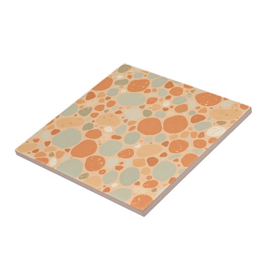 Peach Sage Green Pebble Pattern Abstract Organic  タイル (側面)