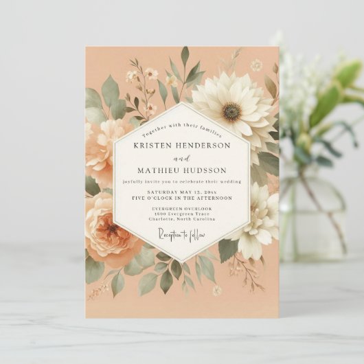 Peach Serene Flora Wedding 招待状 (スタンド正面)