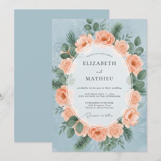 Peach Serene Winter Wedding 招待状 (正面/裏面)