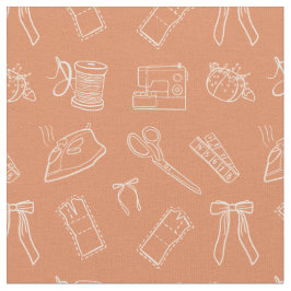 Peach Sewing Themed Pattern ファブリック