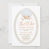  Peach She'll Be Here Soon Sea Shell Baby Shower 招待状 (正面)