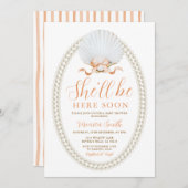  Peach She'll Be Here Soon Sea Shell Baby Shower 招待状 (正面/裏面)