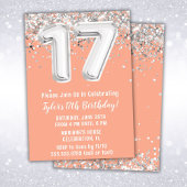 Peach Silver 17th Birthday Party 招待状