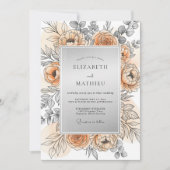 Peach Silver Refined Spring Wedding 招待状 (正面)