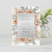 Peach Silver Refined Spring Wedding 招待状 (スタンド正面)