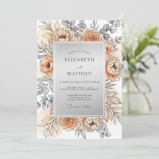 Peach Silver Refined Spring Wedding 招待状 (スタンド正面)