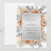 Peach Silver Refined Spring Wedding 招待状 (正面/裏面)