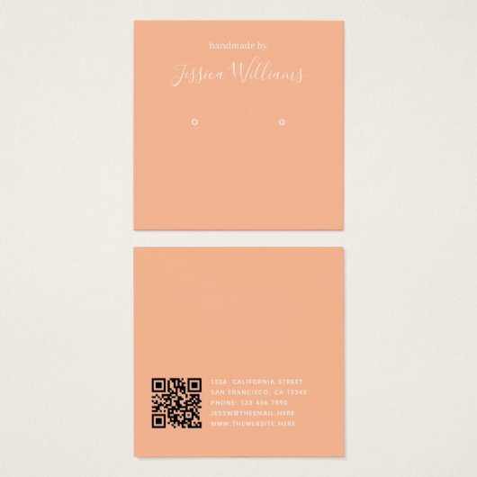 Peach Simple Modern QR Code Earring Display Card (正面&裏面)