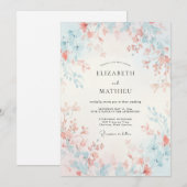 Peach Sky Blue Gossamer Spring Wedding 招待状 (正面/裏面)