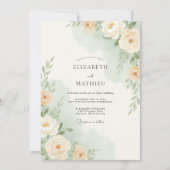Peach Soft Botanical Wedding 招待状 (正面)